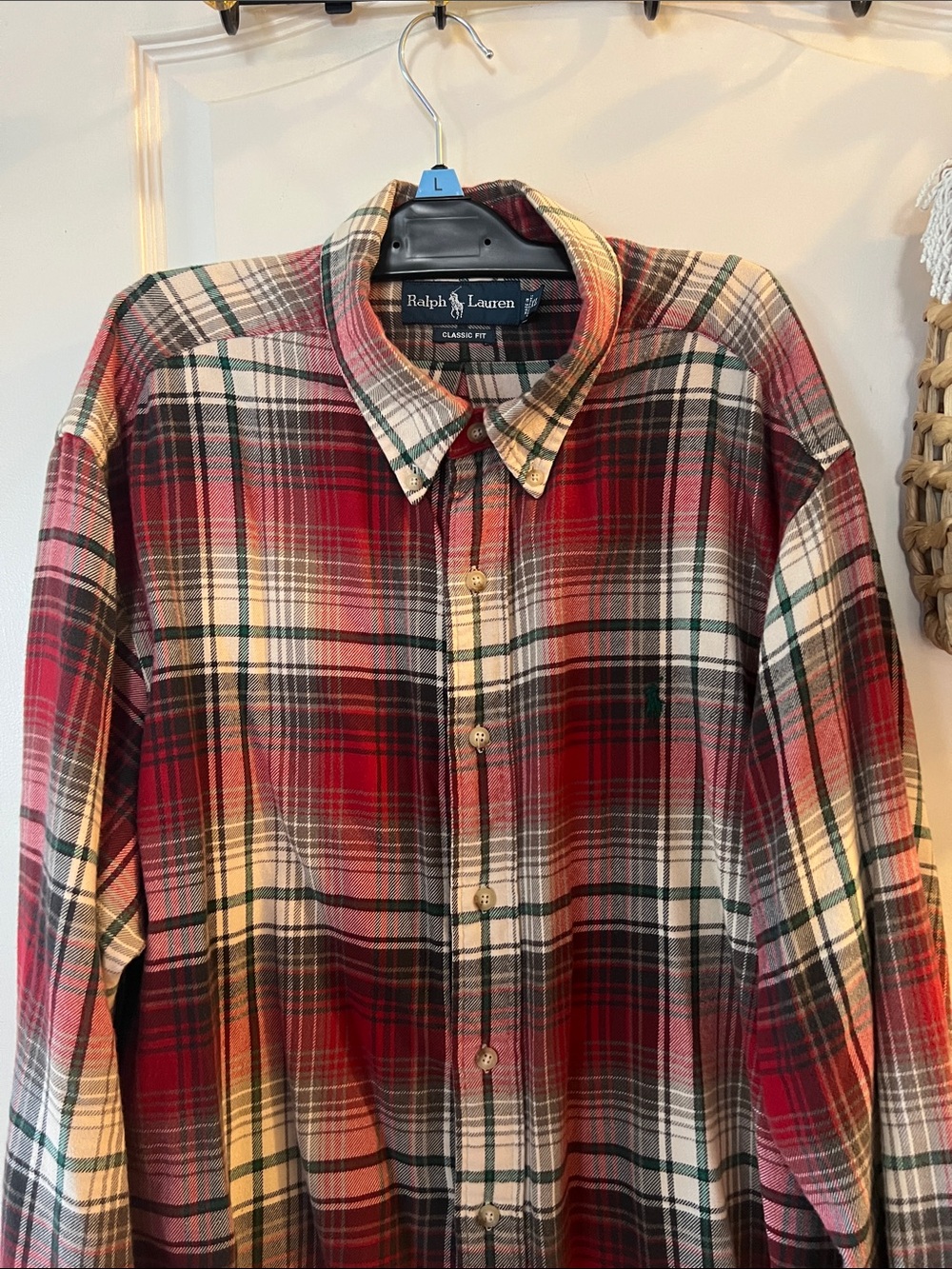 EUC Vintage Ralph Lauren Classic Fit Red Plaid Flannel Button-Down Shirt Sz XL